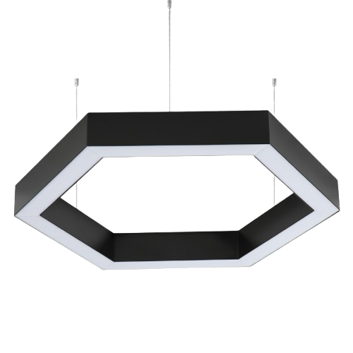 Lustre HEXA – Suspension design hexagonale en métal noir, luminaire moderne haut de gamme