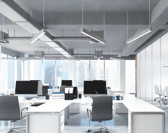 Lustre rectangulaire THIN - Suspension LED design et épurée pour éclairage de bureau open space | Idéal pour espaces professionnels et salles de réunion.